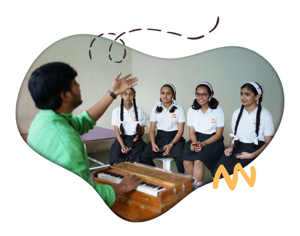 primary school students in music class at Vidyanchal High School